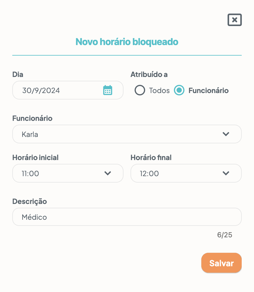 Horário bloqueado para funcionário