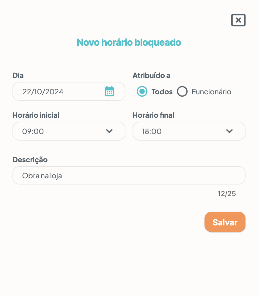 Horário bloqueado para empresa