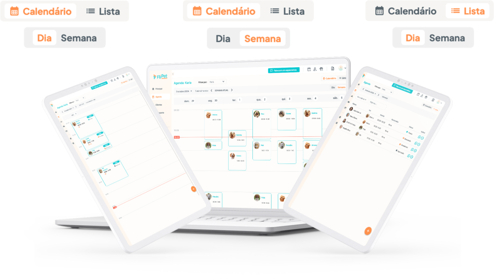 Agenda visão lista e calendário diário e semanal