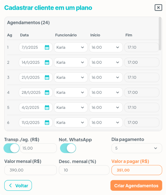 Cadastrar Cliente em um Plano
